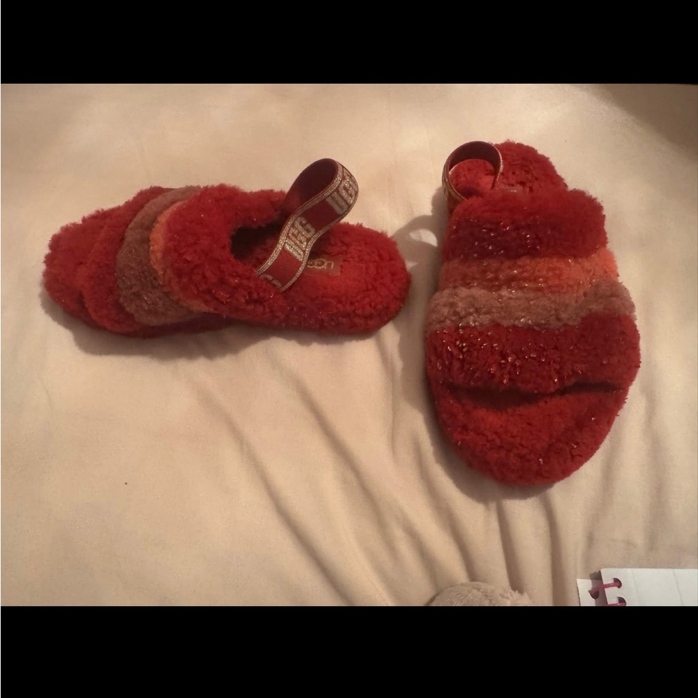 Red UGG Fuzzy Slippers